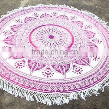 Indian Mandala Ombre Round Mandala Beach Throw Roundie Yoga Mat