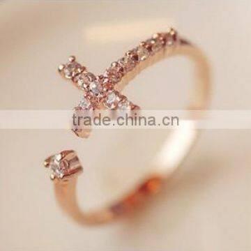 Wholeslae Exquisite Diamond Zircon Adjustable Alloy Cross Ring