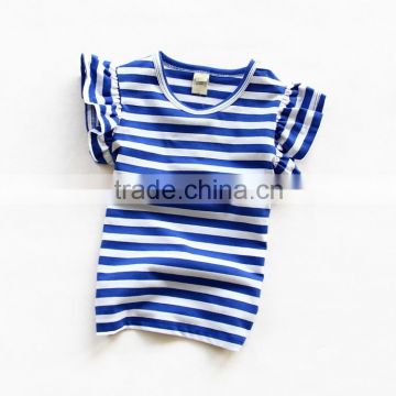 children's summer clothing child short sleeve navy top baby girl blue stripe t-shirt