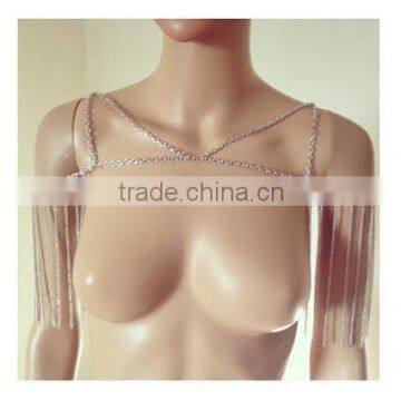 Fashion Rock Punk Summer sexy jewelry shoulder necklace anti tarnish plated 18K multi layered thin chain statement body neckalce