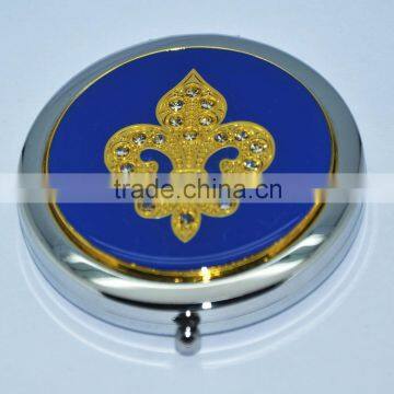 Top grade mini round metal cosmetic mirror with diamond