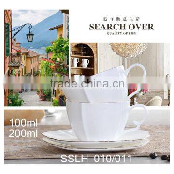 Gold Rim Tea Cup and Saucer 200cc /100cc Flower Shape Ceramic Bone China Cup and Saucer