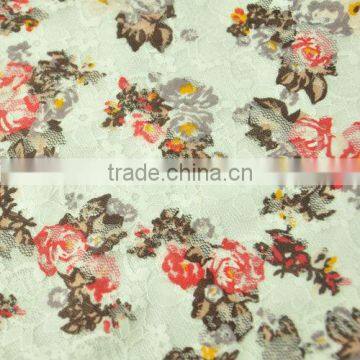 blossom printing elastic spandex mesh fabric for clothing decoration