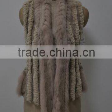 women fashion knitted real rabbit fur vest LK16F023