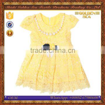 Flower Decoration Satin Lining Jacquard Fabric Baby Girl Summer Dress