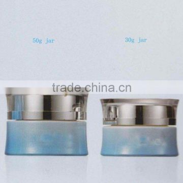 30ml-50ml blue glass cosmetic jar with shiny silver cap