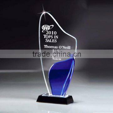 Handmade Blue And Clear Cristal Awards Corporate Crystal Trophy For Music Award