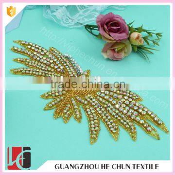 HC-3503 Hechun Gold Yellow Sew on Hot Fix Fabric Applique Wholesale for Wedding Shop