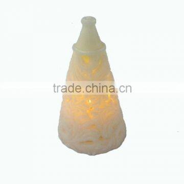 Tower Shape Carved LED Wax Candle with Amber Light Glow