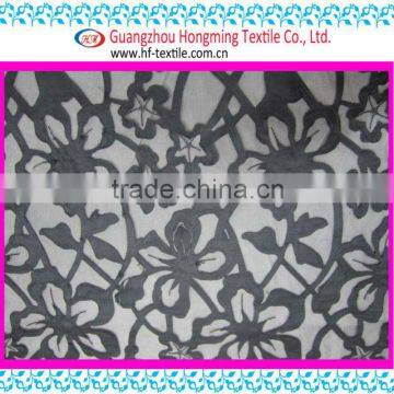 high quality Chemical embroidery Fabric with Applique Flower craft whitle mesh net stretch lace fabric for Summer dress