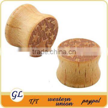 TP04240 Wholesale star engraved piercing wood ear plug