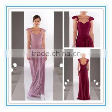 New Arrival Elegant Floor Length Bridesmaid Gown/Dress with Detachable Flutter Sleeves Chiffon Bridesmaid Dress 2015(SRLV-8446)