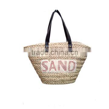 2016 Summer fashion seagrass natural straw bag with leather handle