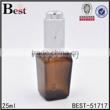 square 25ml black brown glass bottle cosmetic serum dropper bottle