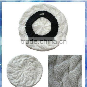 cable knit beret hat for girls/old girls beret hat/white beret hats