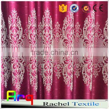 African/Middle east style silk like polyester material100% blackout flocked fabrics for curtain