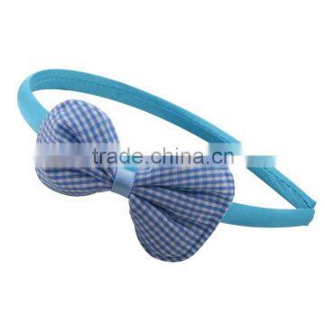 kids girl lovely gift fancy plain color check gingham design grosgrain ribbon hair bow loop