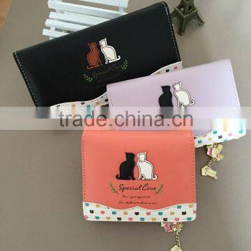 Cat Tail Wave Point Two Fold Buckle Bow Pendant Ladies Purse Wallet