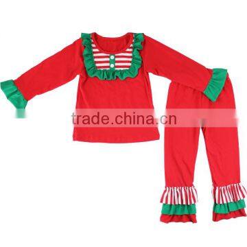 2016 Kaiyo wholesale children clothing usa green ruffle bib top with ruffle pants Chrismas boutique girl clothing