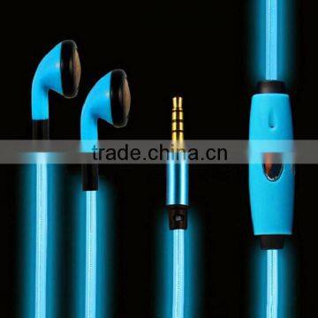 hot sell earbud for lights flashing EL lighting earphone with mic, for iphone LED shining light earphone