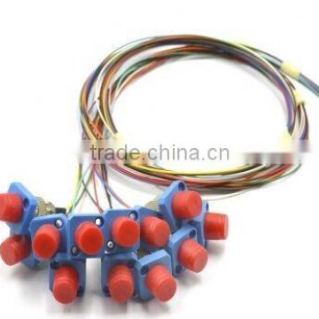 FC UPC 12 core multimode 0.9mm optic fiber bundle pigtail with colorful cable