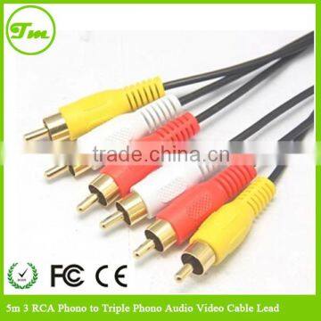 5m 3 RCA Phono to Triple Phono Audio Video Cable Lead