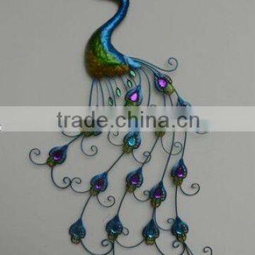 hand painted indoor metal wire peacock wall art for home decoration