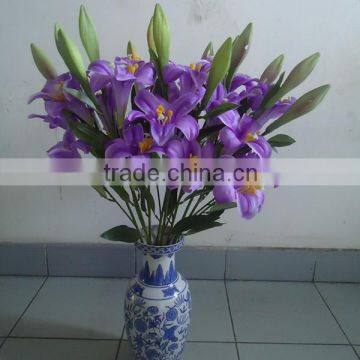 high-end artificial flower making purple silk lily with 3 head fake lily flower