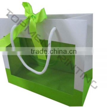 Clear PVC Window Gift Bag Paper Bag with Ribbon and Rope Handle