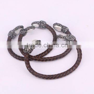 Natural Freshwater Pearl Bangle Bracelet, With Crystal Zirzon Leather Cord Bracelets, Druzy Jewelry Bang Druzy Jewelry Bracelets photo-3