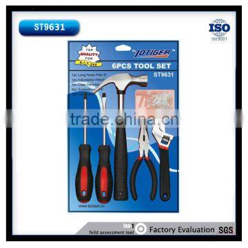 5PCS promotional blister card tool set including 2M measure tape slip joint plier claw hammer