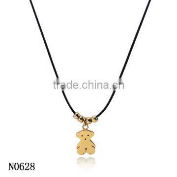 Fashionable most popular simple black long rope friendship necklace with bear pendant