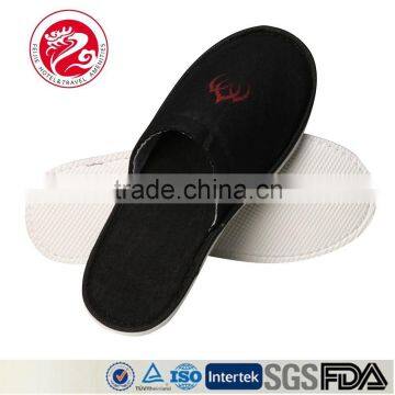 Embroidered Black Dense Velvet Hotel Slippers