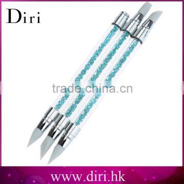 3Pcs Rhinestone Nail Art Brushes Silicone Head Nail Brush Pencil With Acrylic Handle