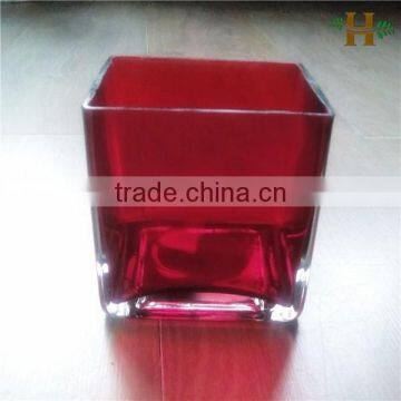 wholesale glass vase for flower arrangments,red square glass vase