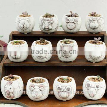 Mini white Zodiac animal decorative succulent ceramic flower pots