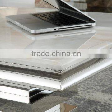Customized Silver Luxury Stainless Steel Marble Top Dining Table Set for 6 People photo-2