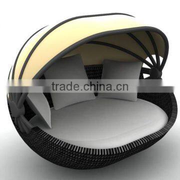 synthetic rattan daybed with canopy shell shape