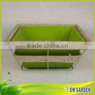 Garden Wholesale Rattan Woven Metal Frame Outdoor Oval Planter Flower Pots photo-3