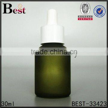  china rosted dark green cosmetic lotion essential oil perfume 30ml glass bottle with dropper with pp white dropper