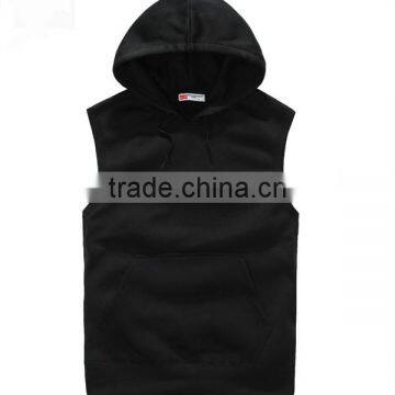 2016 Custom Sleeveless Hoodie Manufactuer Wholesale Fitted Hoodies Mens Sleeveless plain Hoodie