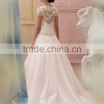 Hot Sell Cap Sleeve Satin Lace Beaded Simple Bridal Gowns Robe Pour Mariage photo-2