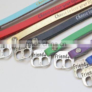 Hot Sale 2015 Leather Wrap Bracelet Custom Logo Letter Words Hand-stamped Leather Bracelet CZ Stone Pave Leather Wrap Bracelet photo-6