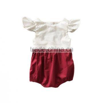 Wholesale children's boutique clothing Dot top with plain wine red bloomer mix flutter sleeve baby romper