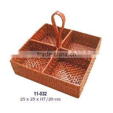 Four section painted rattan bottle holder