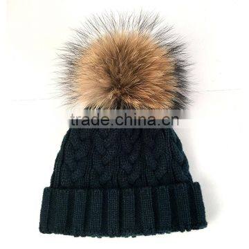 Myfur Classical Cable Knitting Hat and Cap Wholesale Men Beanie Hat Navy Color
