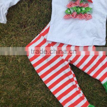 Christmas Suit Girls Clothing Baby Kidswear Christmas Tree X-mas Clothes Red Stripes Pant With Necklace and Headband Set photo-4