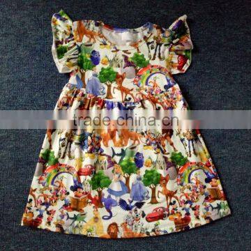 high quality latest kids girl cartoon printed frock beautiful girl dresses remake