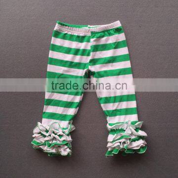 Best Selling Solid Color green striped long icing ruffle pants soft cotton baby girls clothes for Christmas