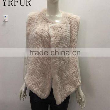 YR1028 Australia Style Lady Fur Vest Cropped Hand Knitted Real Rabbit Fur Gilet